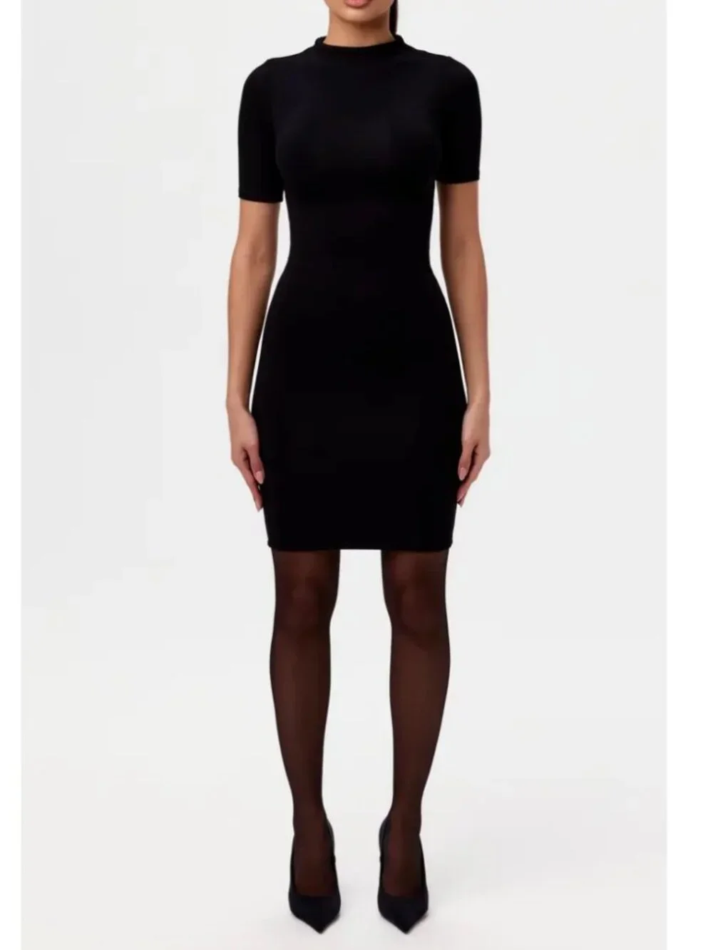 Naked Wardrobe T-Shirt Minidress Black Short Sleeve Bodycon Fitted  Size M